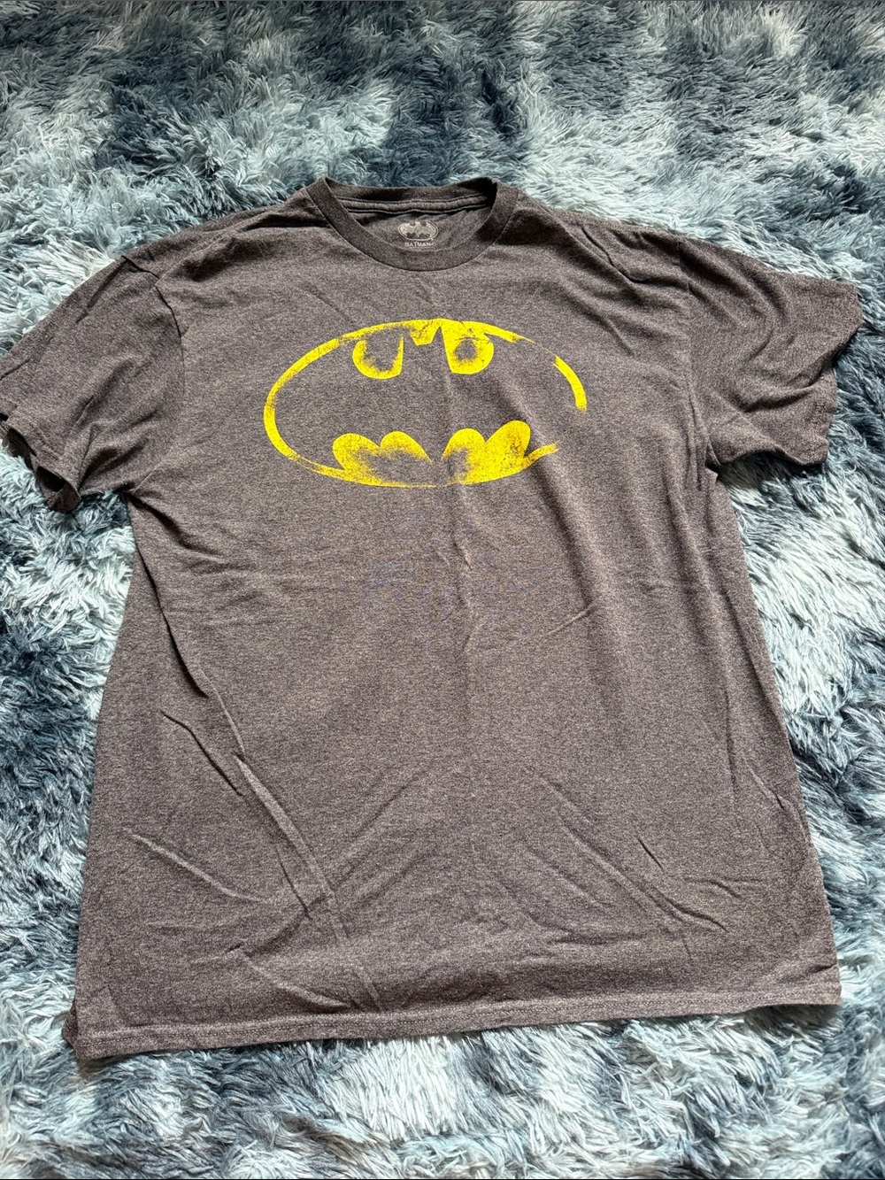 Marvel Men's Graphic Tee - Dark Gray with Yellow Batman Emblem